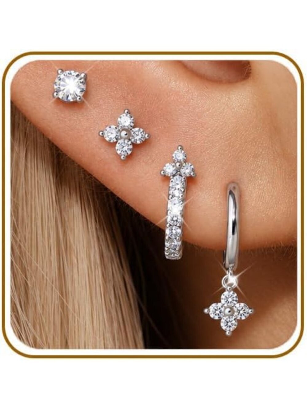 4 Pairs Moissanite Earrings in 925 Sterling Silver for Women & Men - Elegant